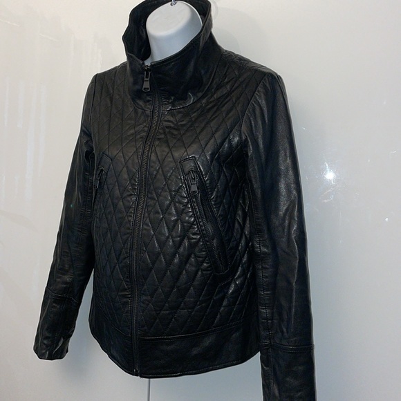 Black genuine leather Danier quilted jacket 3XS - Picture 2 of 9